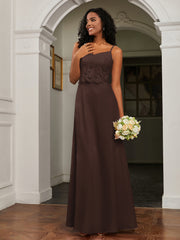 Sweetheart Spaghetti Straps Chiffon A-Line Dress Chocolate