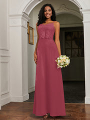 Sweetheart Spaghetti Straps Chiffon A-Line Dress Cinnamon Rose