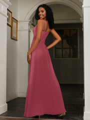 Sweetheart Spaghetti Straps Chiffon A-Line Dress Cinnamon Rose