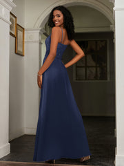 Sweetheart Spaghetti Straps Chiffon A-Line Dress Dark Navy