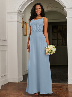 Sweetheart Spaghetti Straps Chiffon A-Line Dress Dusty Blue