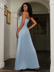 Sweetheart Spaghetti Straps Chiffon A-Line Dress Dusty Blue