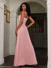 Sweetheart Spaghetti Straps Chiffon A-Line Dress Dusty Rose