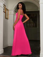 Sweetheart Spaghetti Straps Chiffon A-Line Dress Fuchsia