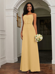 Sweetheart Spaghetti Straps Chiffon A-Line Dress Gold