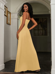 Sweetheart Spaghetti Straps Chiffon A-Line Dress Gold Plus Size
