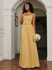 Sweetheart Spaghetti Straps Chiffon A-Line Dress Gold