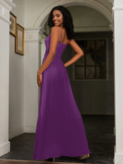 Sweetheart Spaghetti Straps Chiffon A-Line Dress Grape