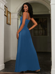 Sweetheart Spaghetti Straps Chiffon A-Line Dress Ink Blue