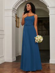 Sweetheart Spaghetti Straps Chiffon A-Line Dress Ink Blue Plus Size