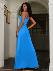 Sweetheart Spaghetti Straps Chiffon A-Line Dress Ocean Blue Plus Size