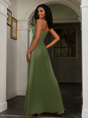 Sweetheart Spaghetti Straps Chiffon A-Line Dress Olive Green