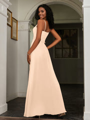 Sweetheart Spaghetti Straps Chiffon A-Line Dress Peach Plus Size