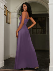 Sweetheart Spaghetti Straps Chiffon A-Line Dress Plum