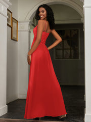 Sweetheart Spaghetti Straps Chiffon A-Line Dress Red