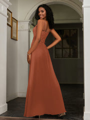 Sweetheart Spaghetti Straps Chiffon A-Line Dress Rust Plus Size