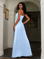 Sweetheart Spaghetti Straps Chiffon A-Line Dress Sky Blue Plus Size