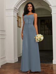 Sweetheart Spaghetti Straps Chiffon A-Line Dress Slate Blue