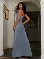Sweetheart Spaghetti Straps Chiffon A-Line Dress Slate Blue