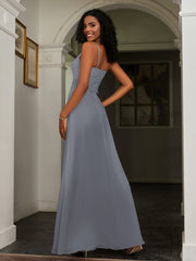Sweetheart Spaghetti Straps Chiffon A-Line Dress Steel Grey