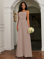 Sweetheart Spaghetti Straps Chiffon A-Line Dress Taupe
