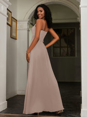 Sweetheart Spaghetti Straps Chiffon A-Line Dress Taupe Plus Size