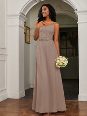 Sweetheart Spaghetti Straps Chiffon A-Line Dress Taupe