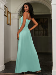 Sweetheart Spaghetti Straps Chiffon A-Line Dress Turquoise