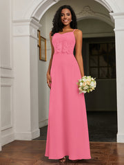 Sweetheart Spaghetti Straps Chiffon A-Line Dress Watermelon Plus Size