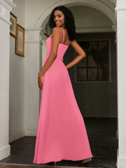 Sweetheart Spaghetti Straps Chiffon A-Line Dress Watermelon Plus Size
