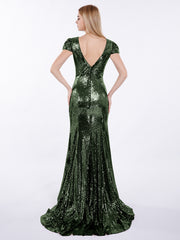Sequins Mermaid Dresses with Sweep Train Olive Green