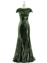 Sequins Mermaid Dresses with Sweep Train Olive Green