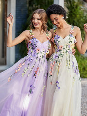 A-line Sweetheart Tea-length Tulle Flower Dress Daffodil