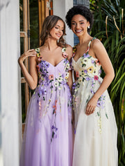 A-line Sweetheart Tea-length Tulle Flower Dress Daffodil