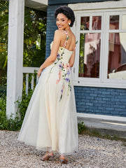 A-line Sweetheart Tea-length Tulle Flower Dress Daffodil Plus Size