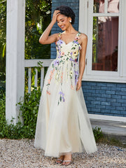 A-line Sweetheart Tea-length Tulle Flower Dress Daffodil Plus Size