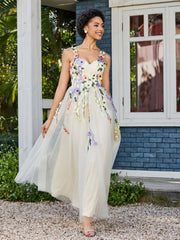 A-line Sweetheart Tea-length Tulle Flower Dress Daffodil Plus Size