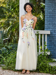 A-line Sweetheart Tea-length Tulle Flower Dress Daffodil Plus Size