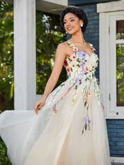 A-line Sweetheart Tea-length Tulle Flower Dress Daffodil Plus Size