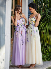 A-line Sweetheart Tea-length Tulle Flower Dress Daffodil Plus Size