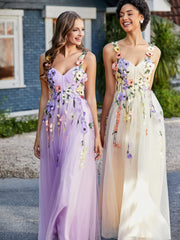 A-line Sweetheart Tea-length Tulle Flower Dress Daffodil Plus Size