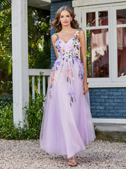 A-line Sweetheart Tea-length Tulle Flower Dress Lilac