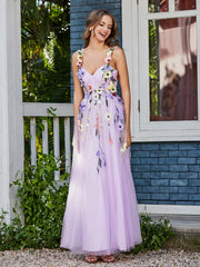 A-line Sweetheart Tea-length Tulle Flower Dress Lilac