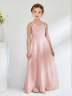 V-neck A-line Chiffon Junior Bridesmaid Dresses Dusty Rose