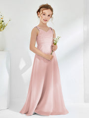 V-neck A-line Chiffon Junior Bridesmaid Dresses Dusty Rose