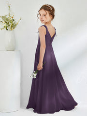 V-neck A-line Chiffon Junior Bridesmaid Dresses Plum