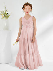 Sleeveless Ruched Junior Bridesmaid Dresses with Bow Dusty Rose