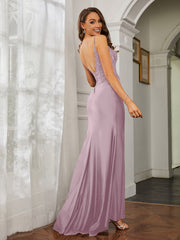 Plunging V-neck Rhinestone Decor Sheath Jersey Gown Dusk Plus Size
