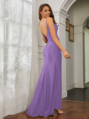 Plunging V-neck Rhinestone Decor Sheath Jersey Gown Tahiti Plus Size