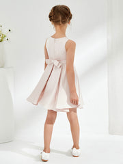 Scoop Pleated Knee-Length Girl's Dress Rose Petal